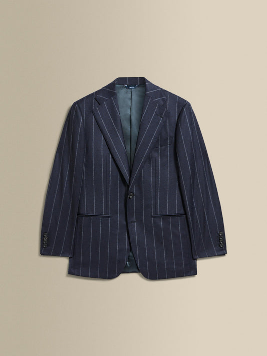 Wool Cashmere Single Breasted Suit Navy Pin Stripe Jacket Product Image
