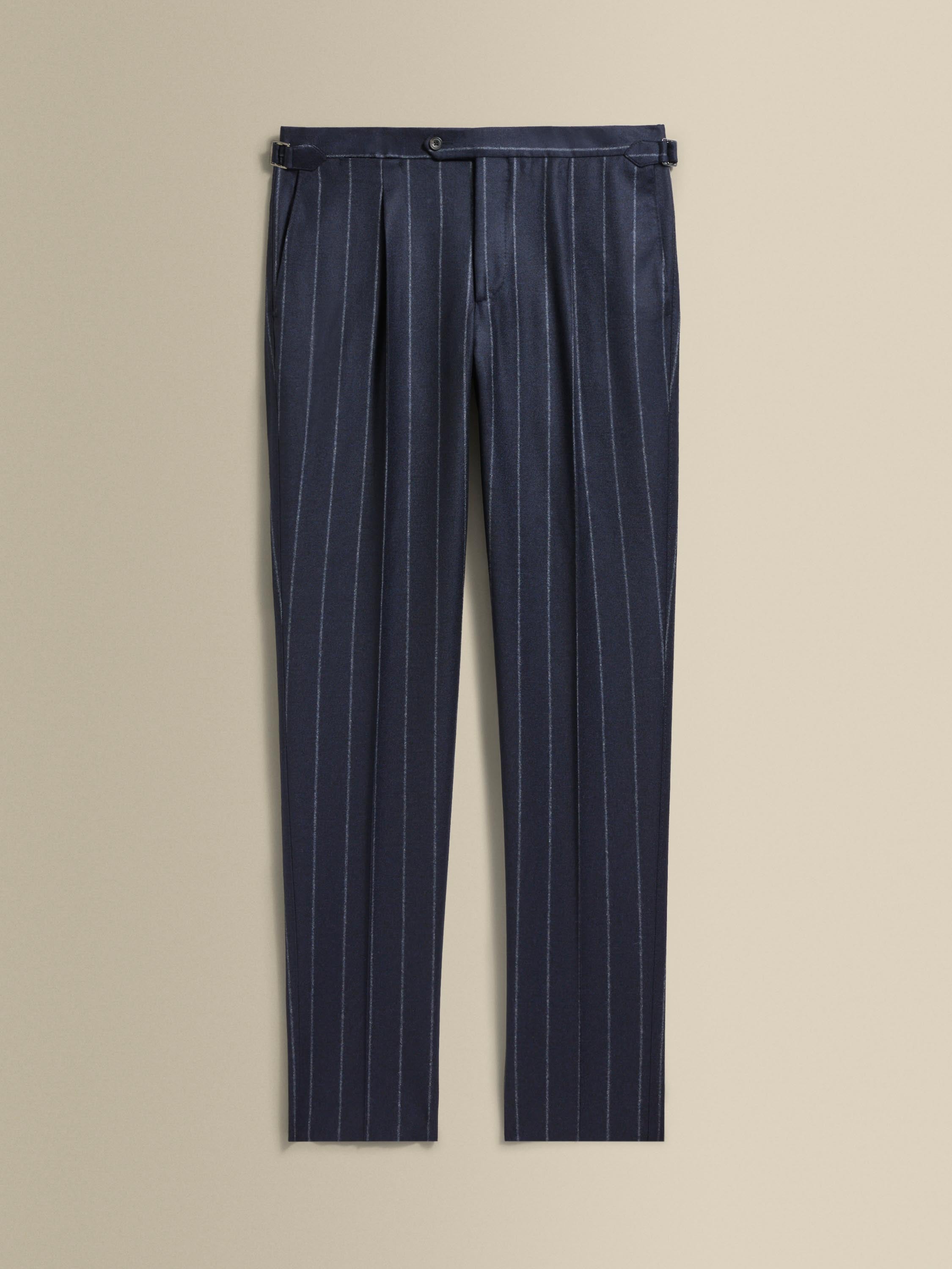 Wool Cashmere Single Breasted Suit Navy Pin Stripe Trousers Product Image