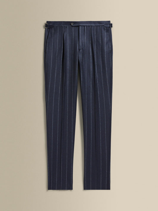 Wool Cashmere Single Breasted Suit Navy Pin Stripe Trousers Product Image