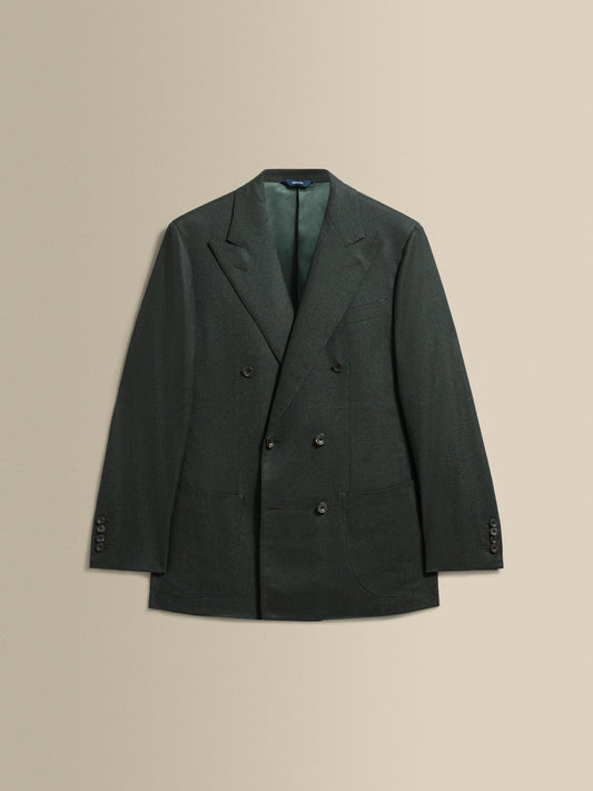 Virgin Wool Double Breasted Peak Lapel Suit Charcoal Green Jacket Product Image