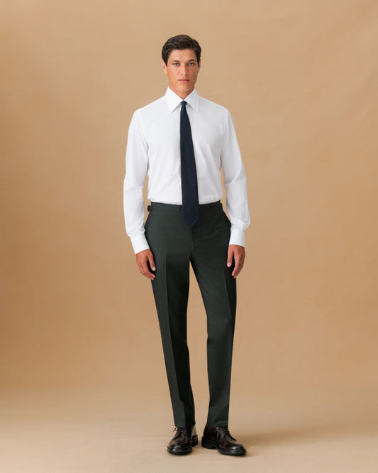 Virgin Wool Double Breasted Peak Lapel Suit Charcoal Green Trouser Main Model Image