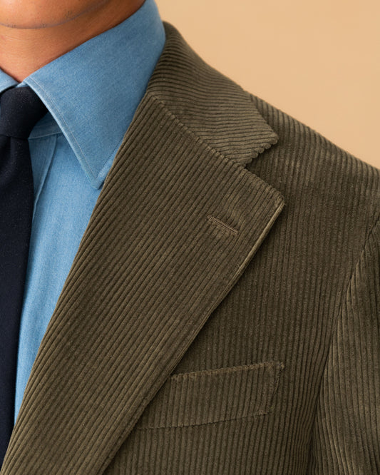 Corduroy Single Breasted Suit Brown Jacket Lapel Model Image