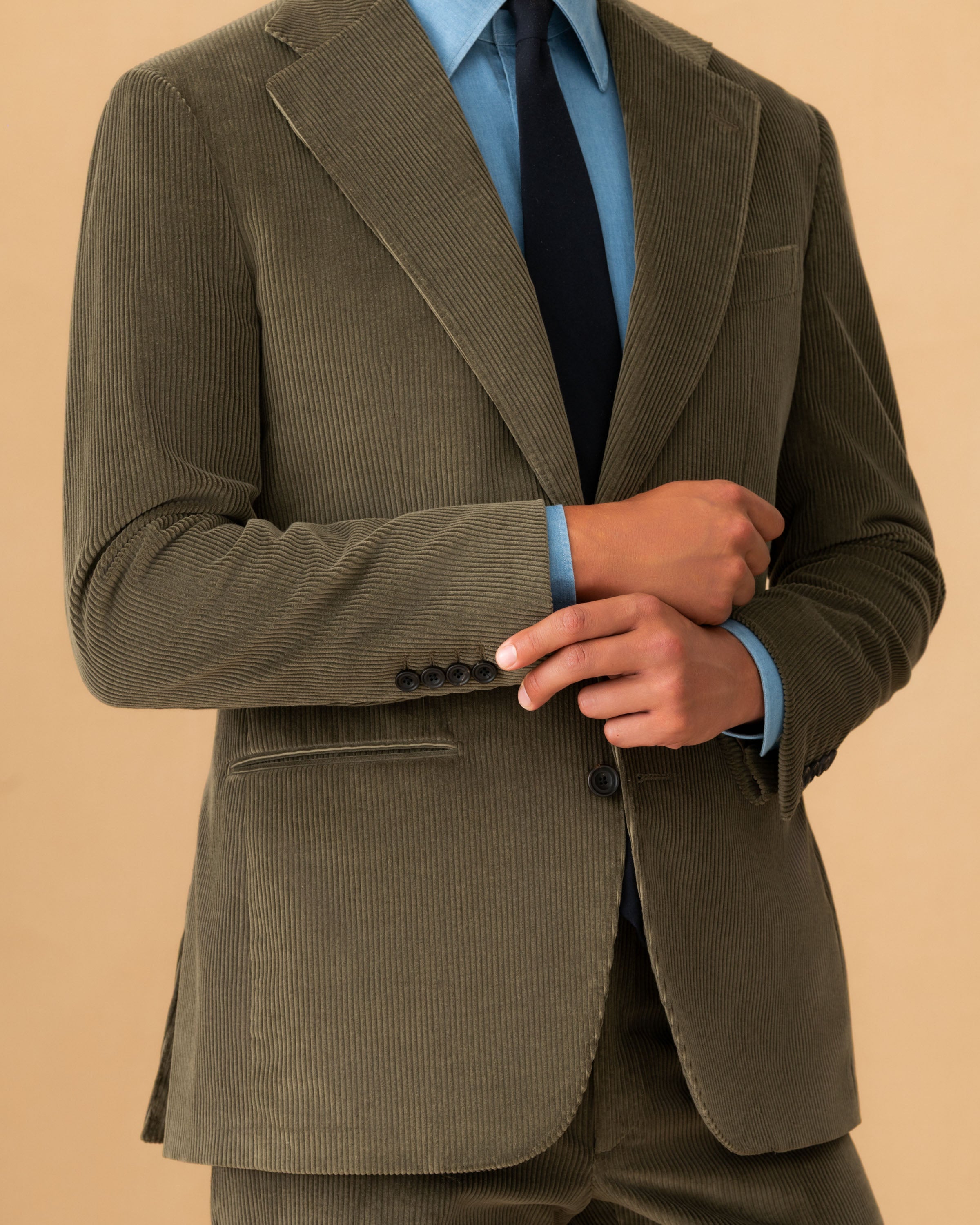 Corduroy Single Breasted Suit Brown Jacket Cropped Model Image