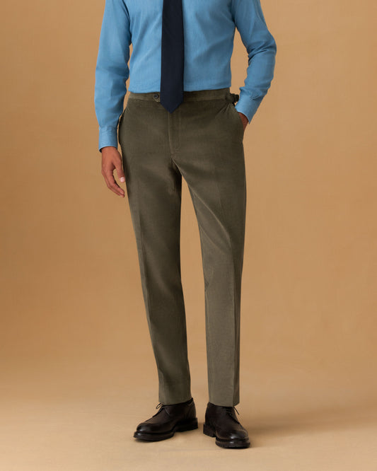 Corduroy Single Breasted Suit Brown Trouser Cropped Model Image