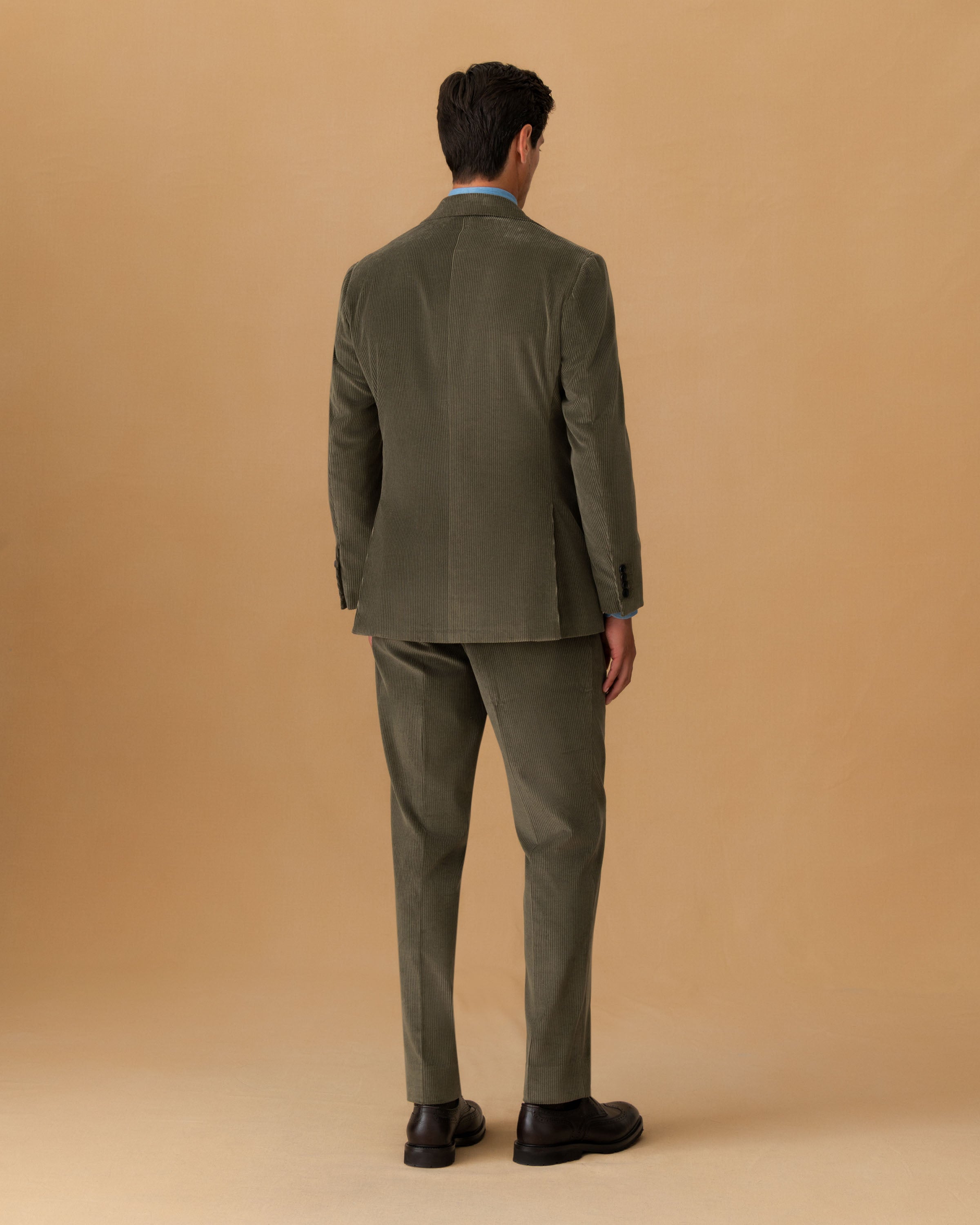 Corduroy Single Breasted Suit Brown Jacket Back Model Image