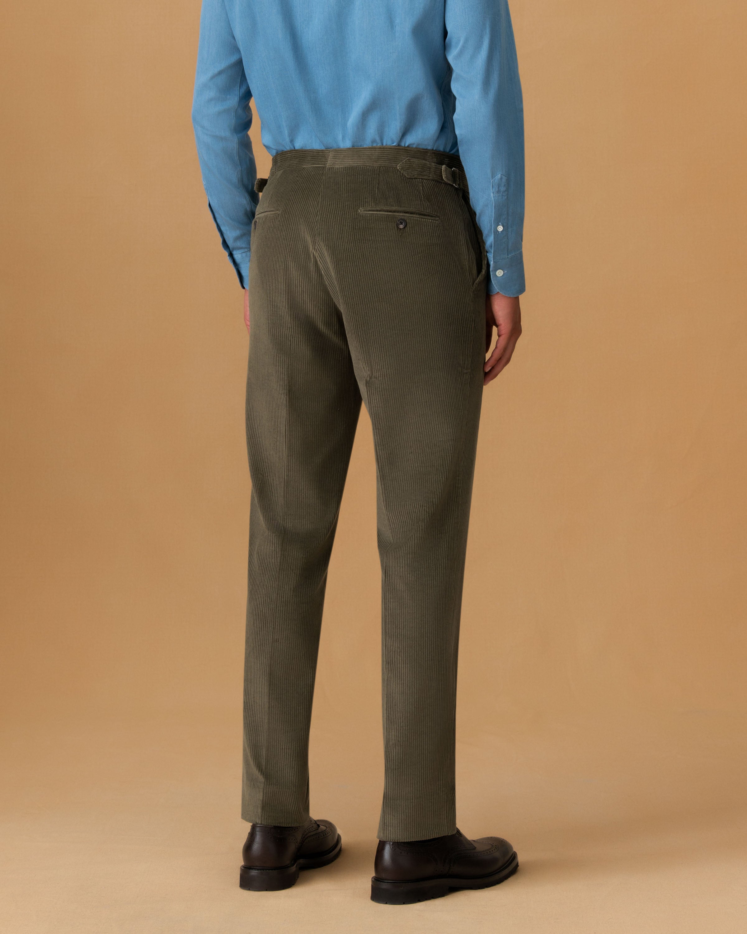 Corduroy Single Breasted Suit Brown Trouser Back Model Image