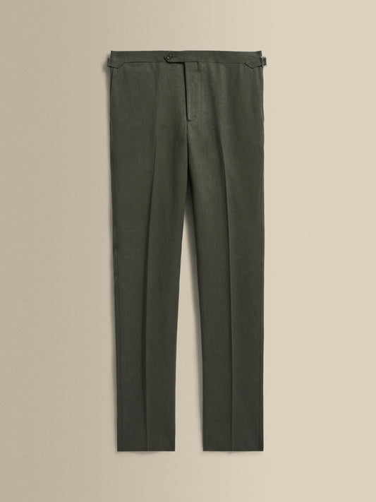 Linen Unstructured Double Breasted Peak Lapel Suit Olive Trousers Product Image