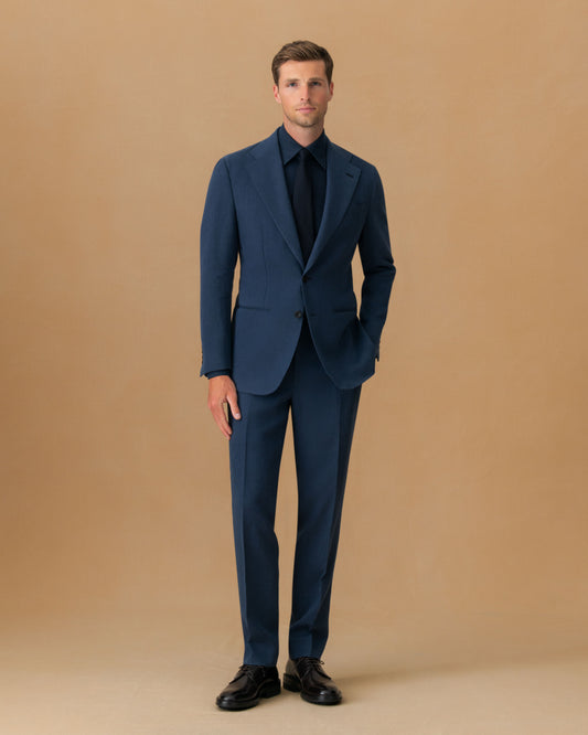 Linen Single Breasted Suit Mid Blue Jacket Main Model Image