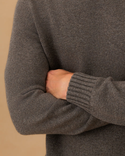 Cashmere Crew Neck Sweater Mid Brown Sleeve Model Image