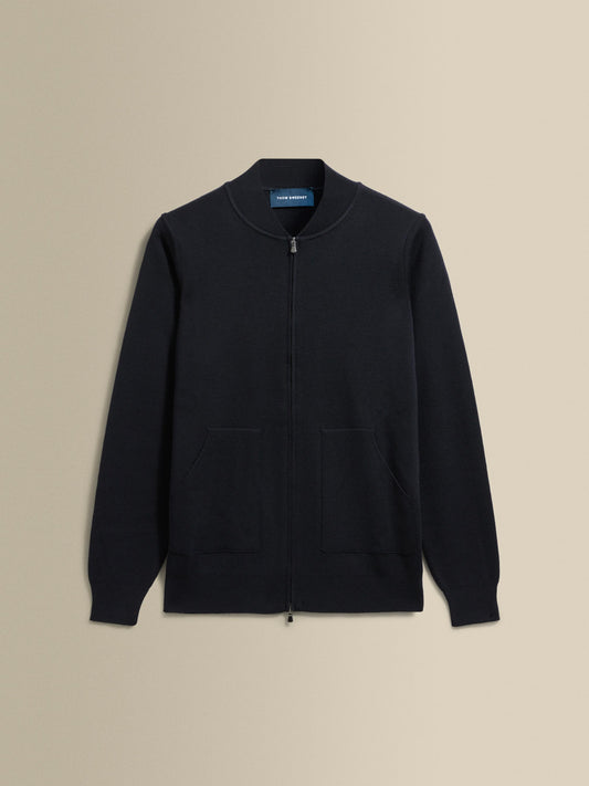 Virgin Wool Zip-Through Knit Bomber Navy Product Image