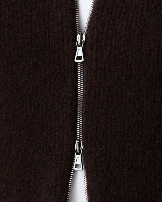 Felted Wool Cashmere Zip-Through Sweater Ebano Zip Model Image