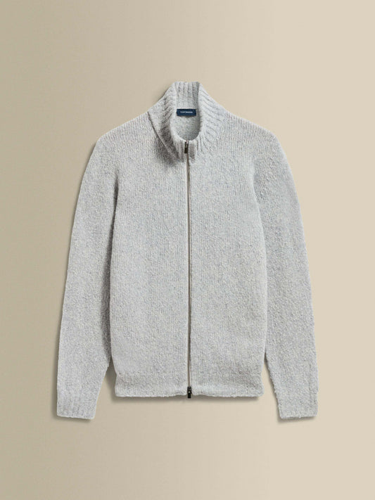 Felted Wool Cashmere Zip-Through Sweater Light Grey Product Image