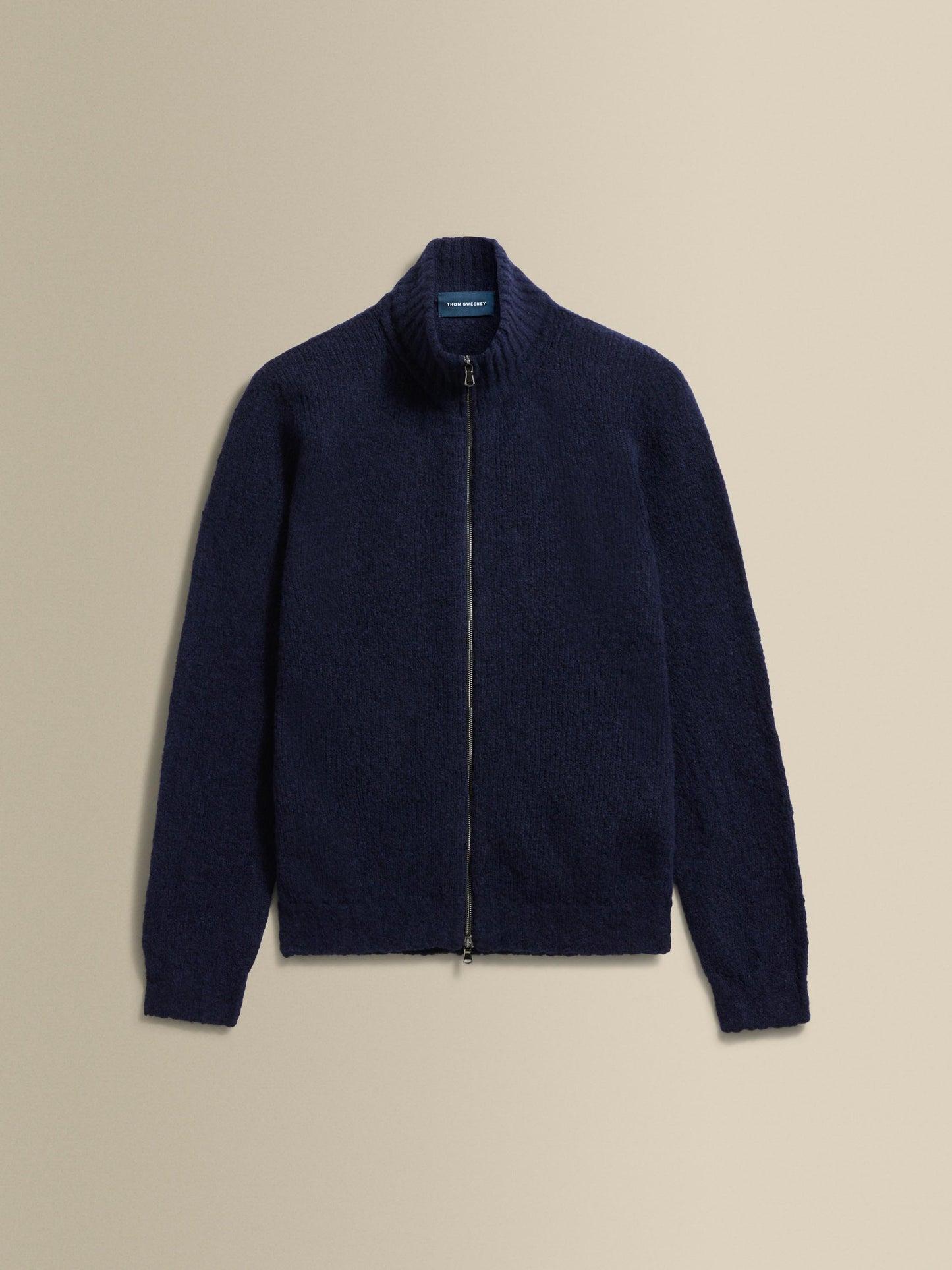 Felted Wool Cashmere Zip-Through Sweater Navy Product Image