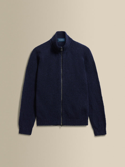 Felted Wool Cashmere Zip-Through Sweater Navy Product Image
