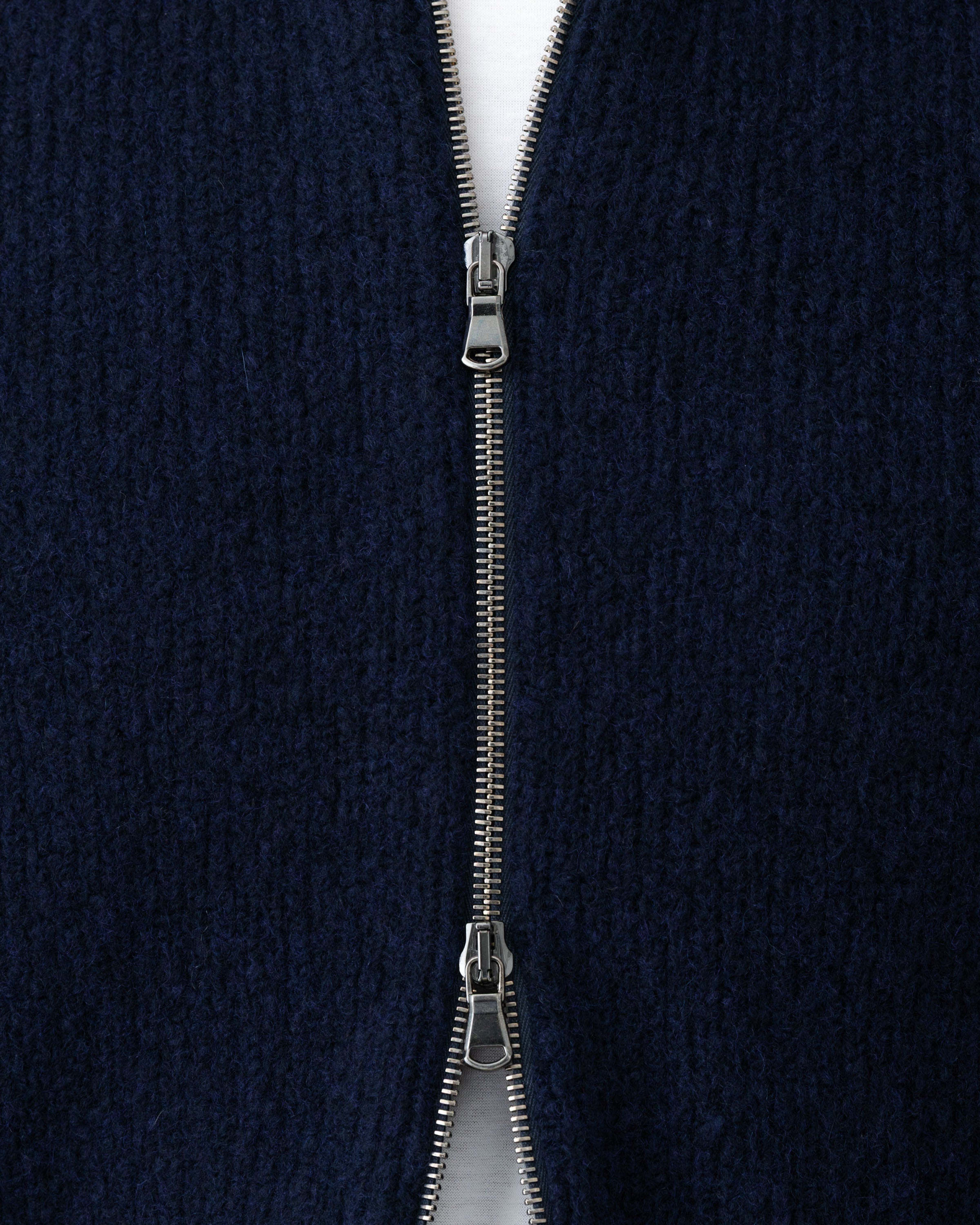 Felted Wool Cashmere Zip-Through Sweater Navy Zip Model Image