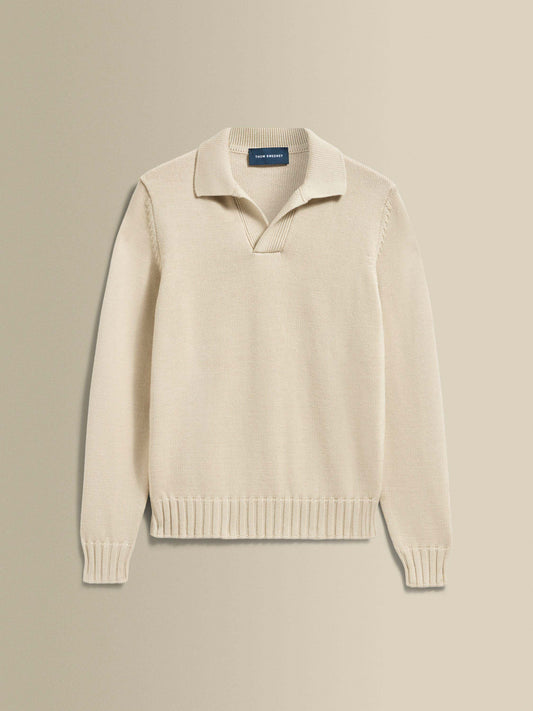 Virgin Wool Long Sleeve Skipper Polo Shirt Oat Product Image