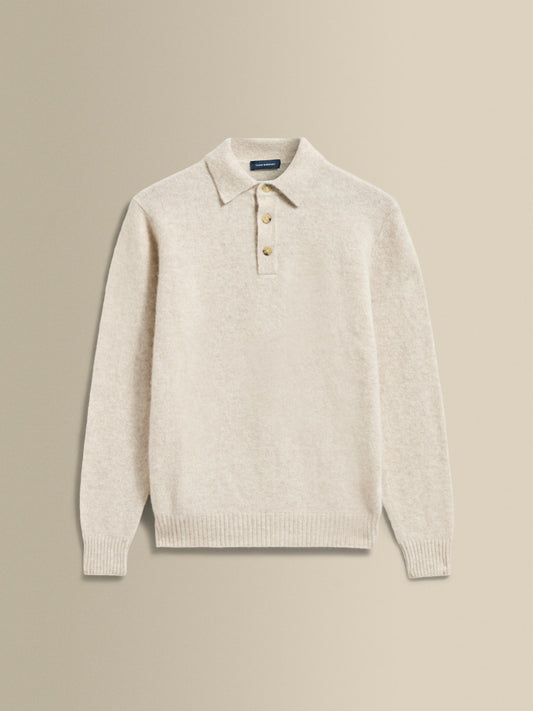 Brushed Cashmere Silk Long Sleeve Polo Shirt Oat Product Image