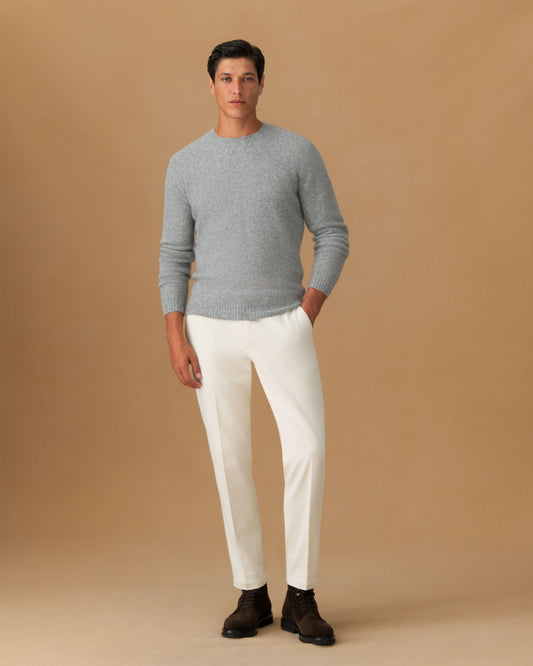 Brushed Cashmere Silk Crew Neck Sweater Light Grey Main Model Image