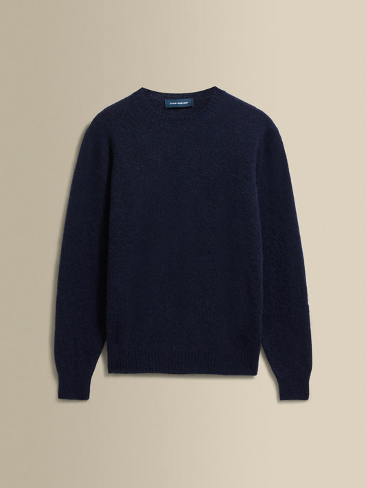 Brushed Cashmere Silk Crew Neck Sweater Navy Product Image