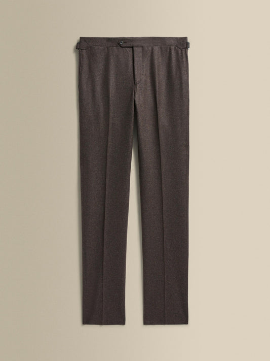 Virgin Wool Flat Front Tailored Trousers Dark Brown Product Image