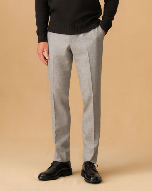 Virgin Wool Flat Front Tailored Trousers Mid Grey Cropped Model Image