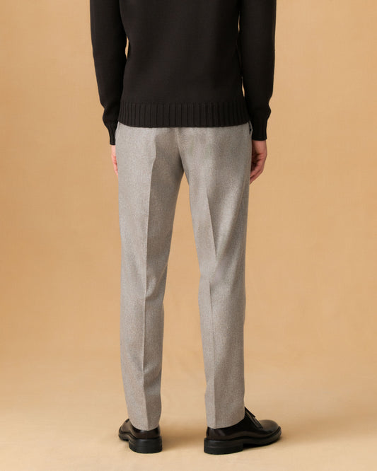 Virgin Wool Flat Front Tailored Trousers Mid Grey Back Model Image