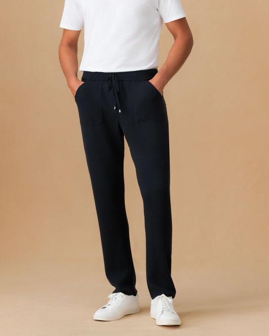 Virgin Wool Knit Track Pant Navy Main Model Image
