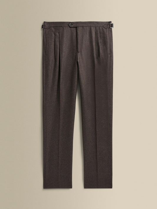 Wool Double Pleat Tailored Trousers Dark Brown Product Image