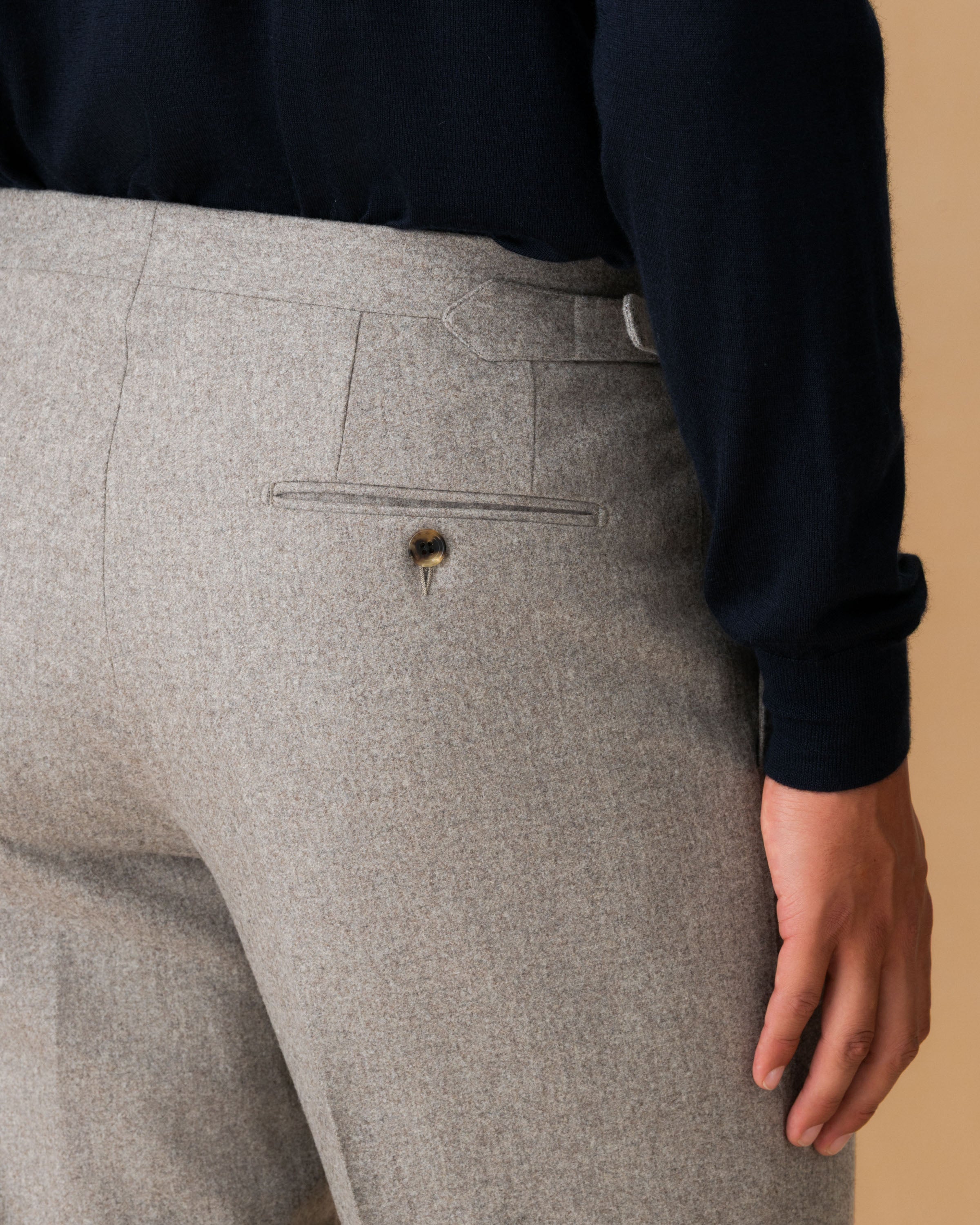 Virgin Wool Double Pleat Tailored Trousers Mid Grey Pocket Model Image