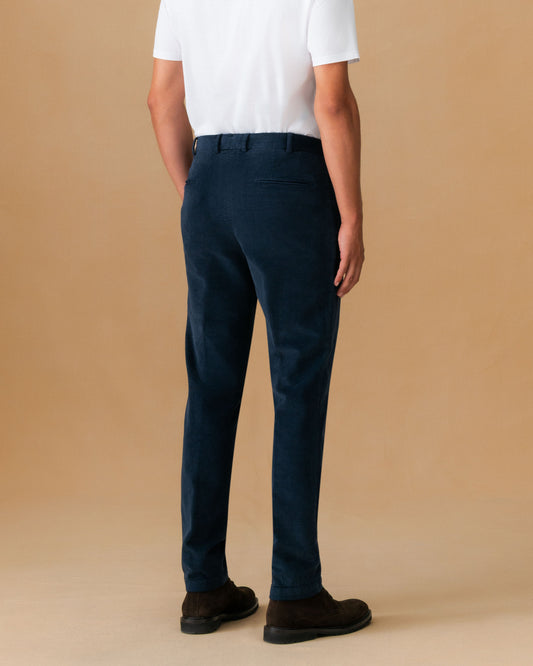 Corduroy Flat Front Chinos Navy Back Model Image