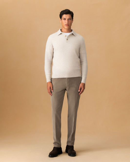 Corduroy Flat Front Chinos Taupe Main Model Image