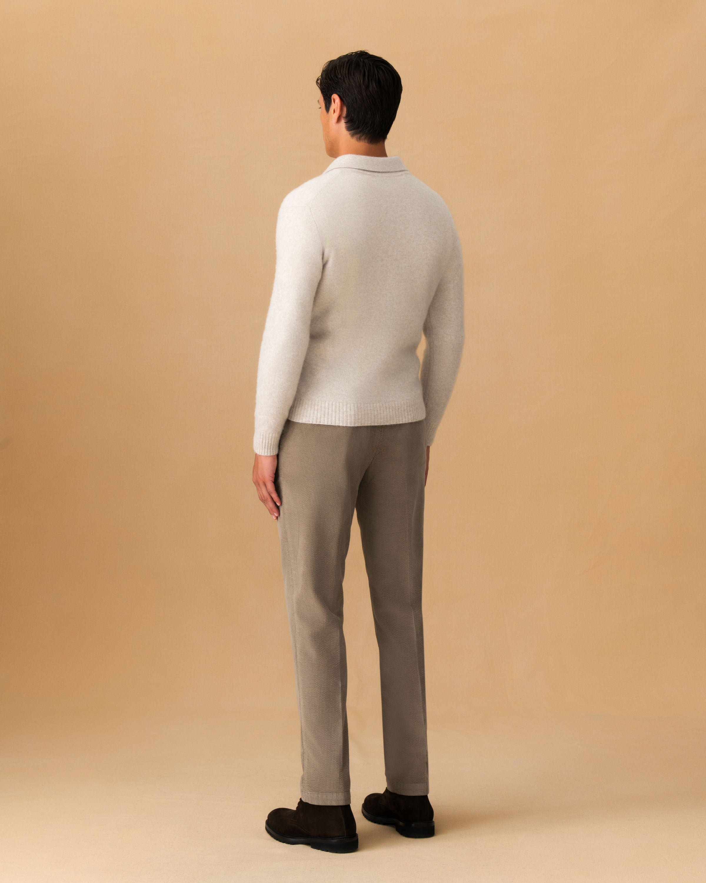 Corduroy Flat Front Chinos Taupe Back Model Image