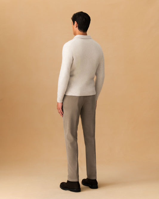 Corduroy Flat Front Chinos Taupe Back Model Image