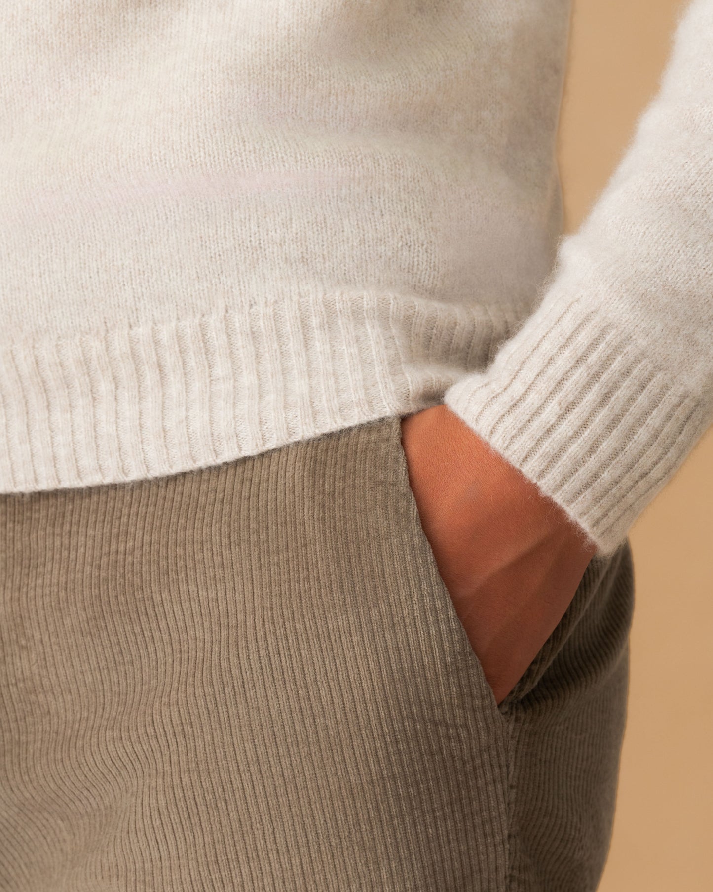 Corduroy Flat Front Chinos Taupe Pocket Model Image