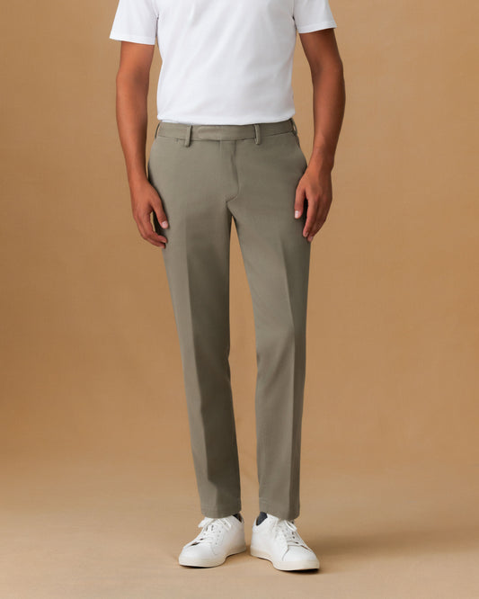 Cotton Twill Flat Front Chinos Mud Main Model Image