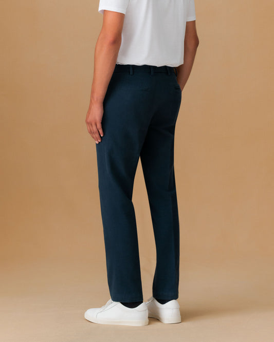 Cotton Twill Flat Front Chinos Navy Model Back Image