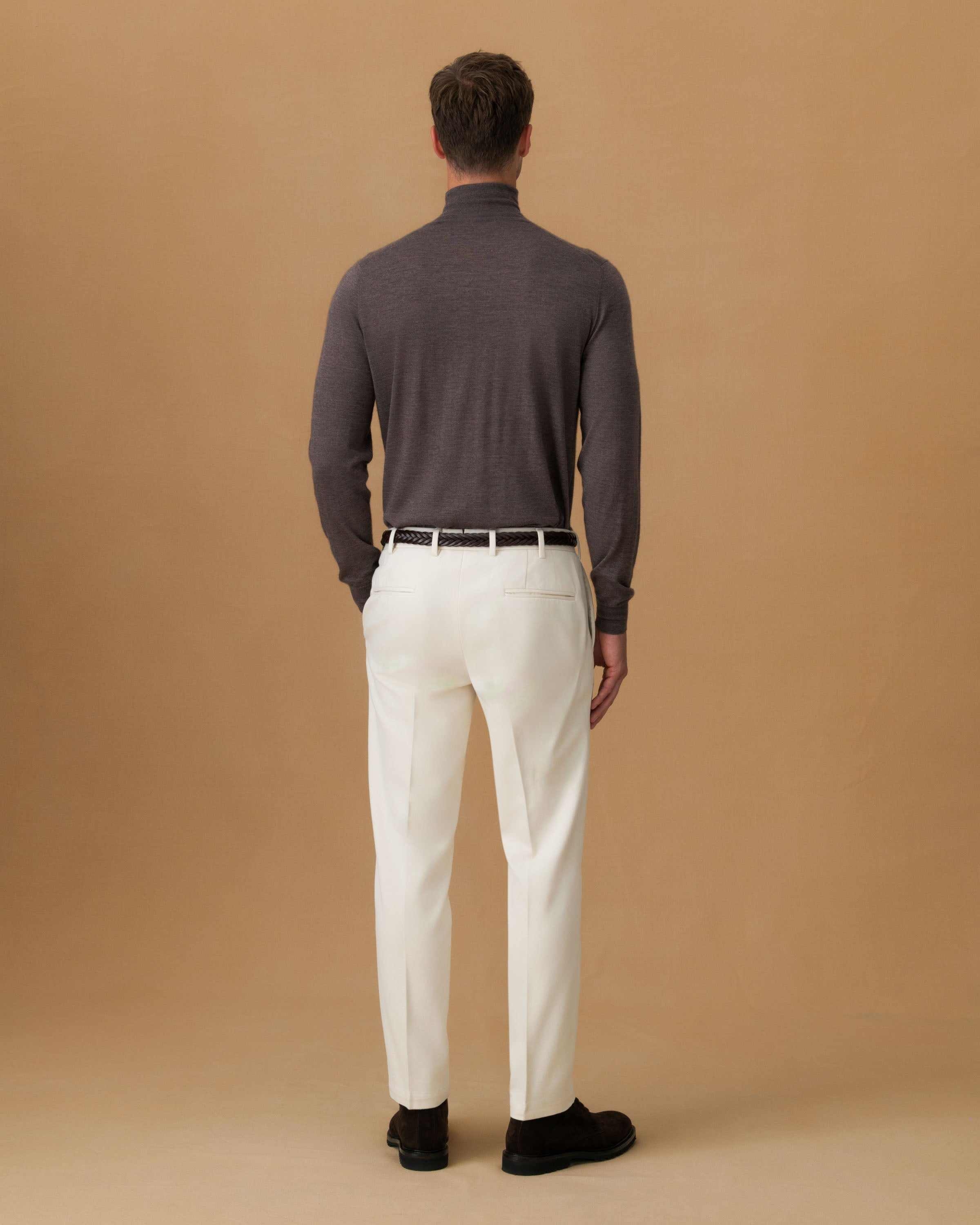 Cotton Twill Flat Front Chinos Off White Model Back Image