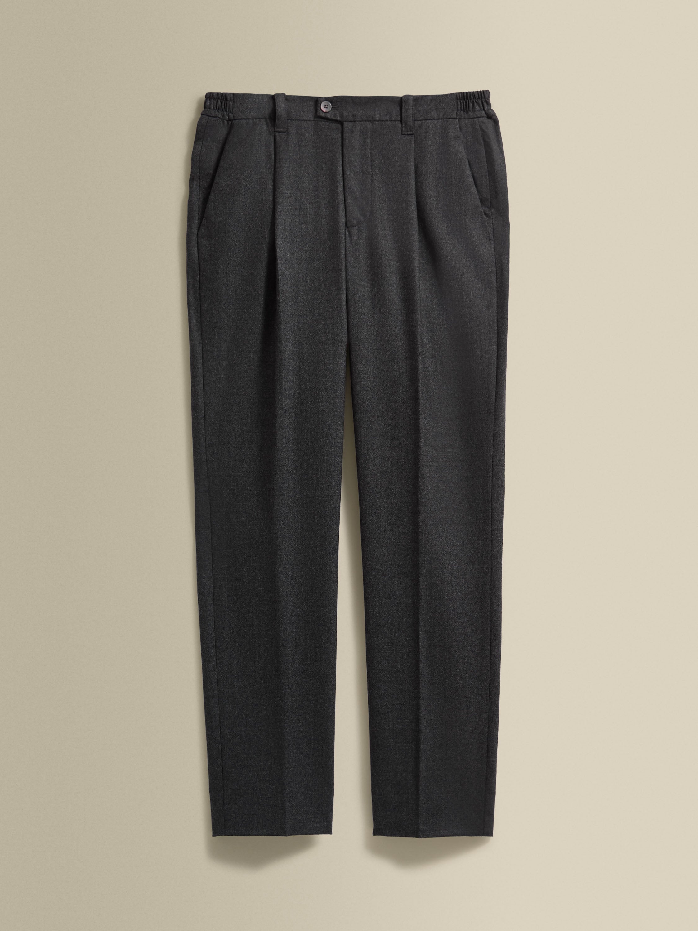 Flannel Single Pleat Elasticated Trousers Dark Grey Product Image