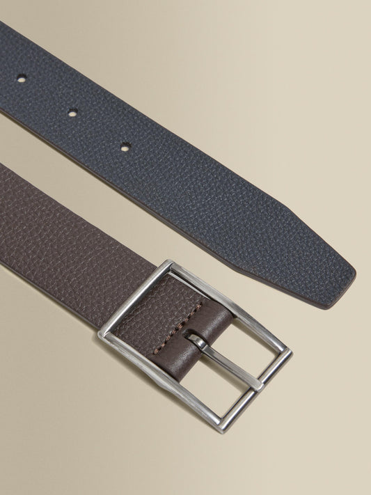 Textured Leather Reversible Belt Navy Brown Product  Buckle