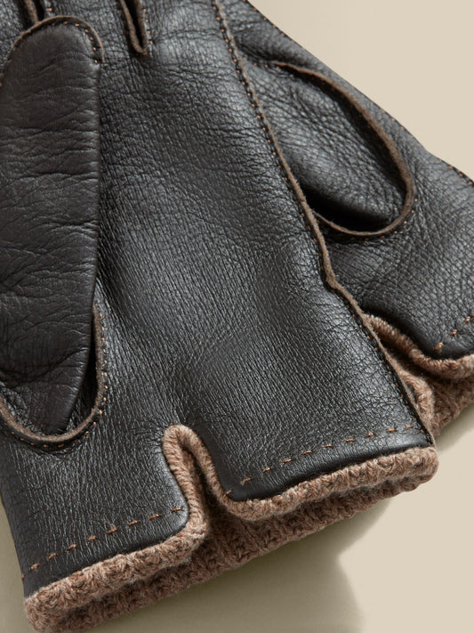 Deer Skin Cashmere Lined Gloves Brown Product Image