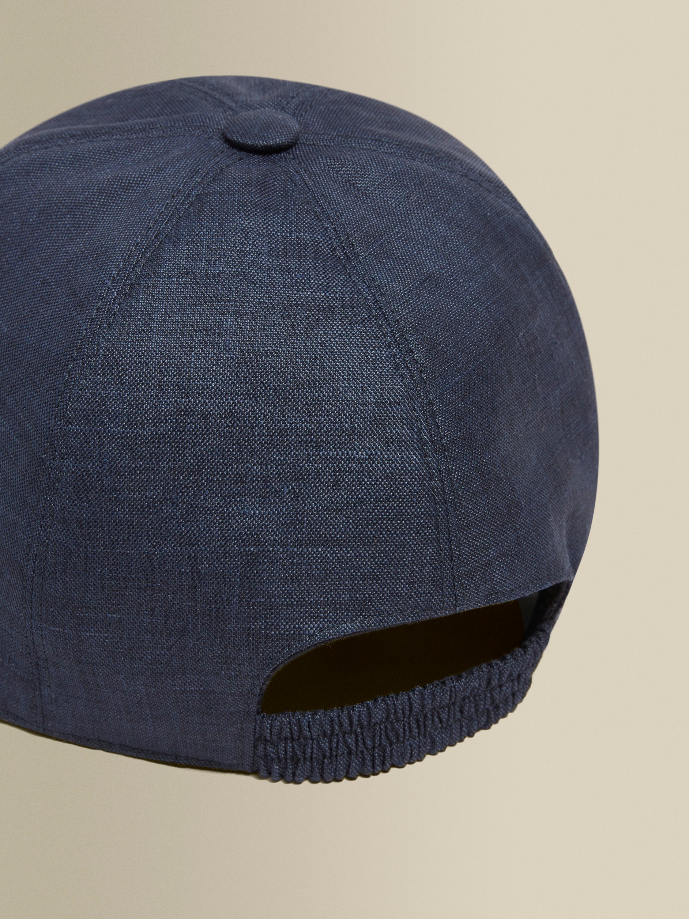 Linen Wool Baseball Cap Navy Detail Product Image