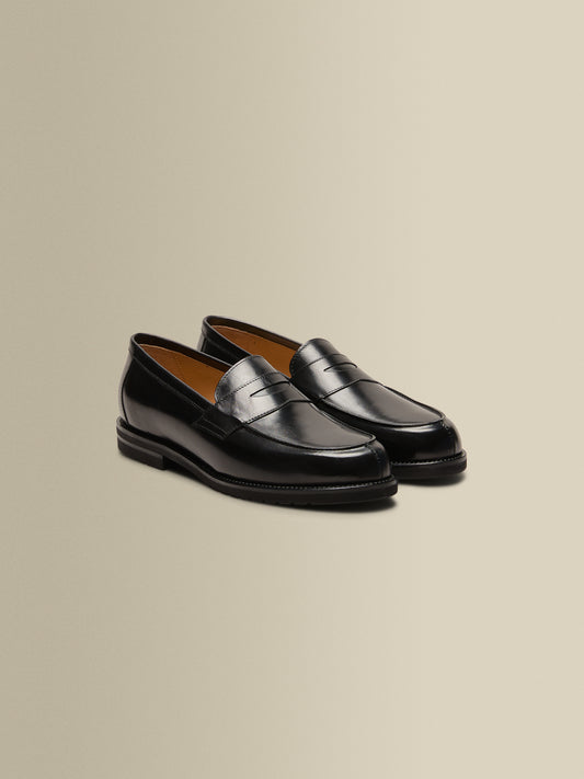 Calf Leather Penny Loafer Shoes Black Main Product Image