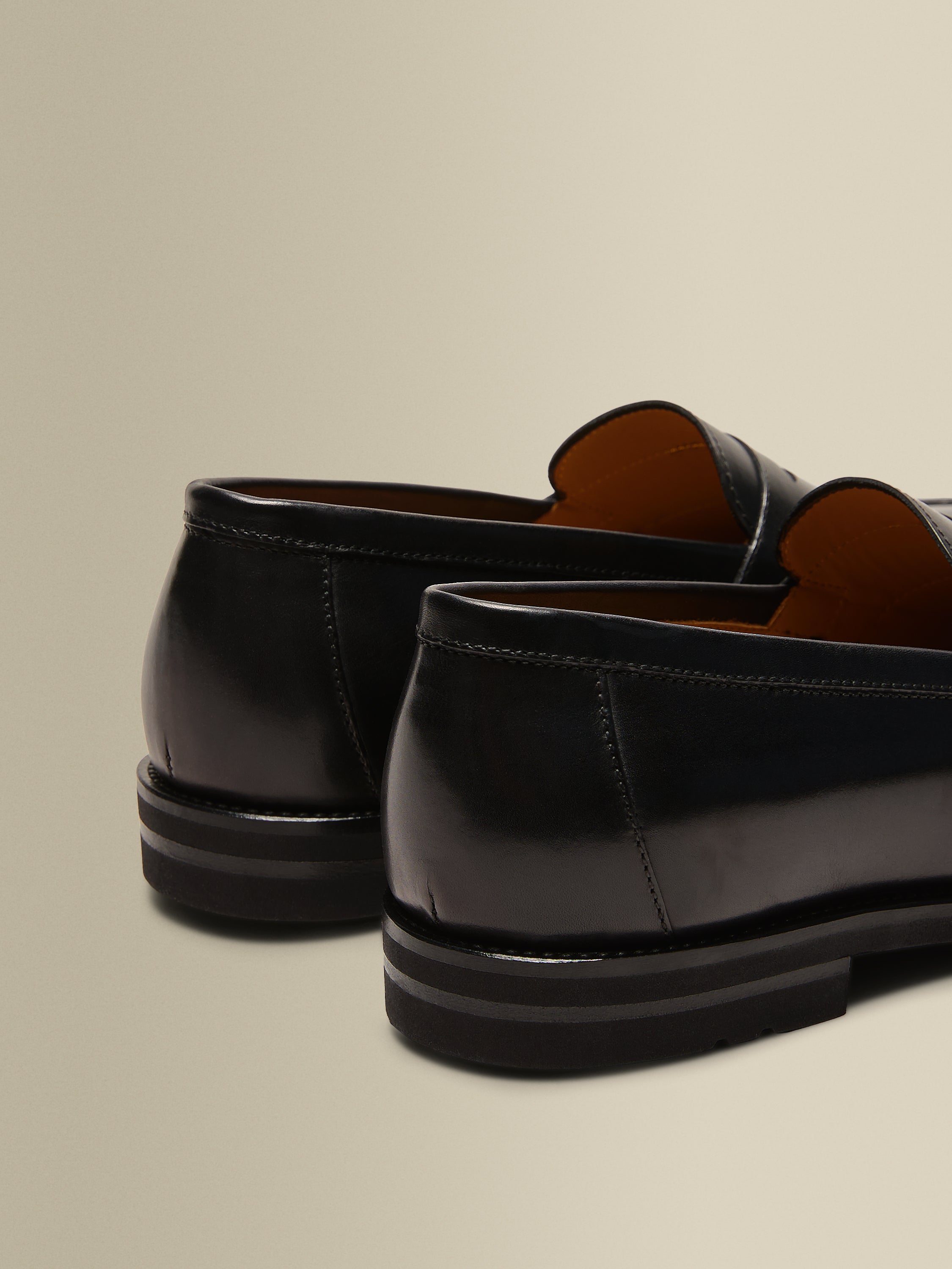 Calf Leather Penny Loafer Shoes Black Back Product Image