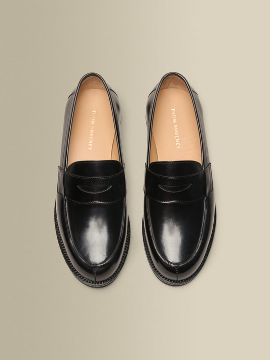 Calf Leather Penny Loafer Shoes Black Top Product Image