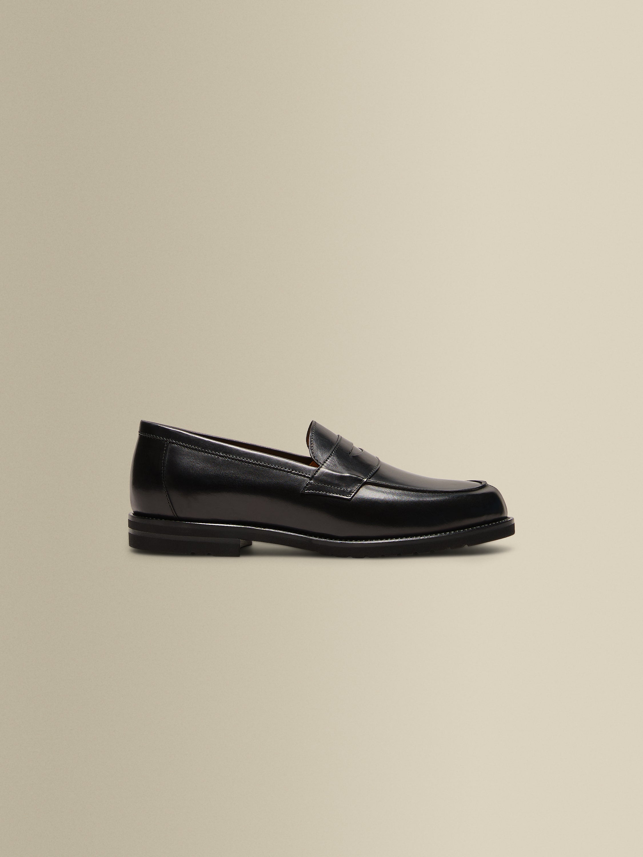 Calf Leather Penny Loafer Shoes Black Side Product Image