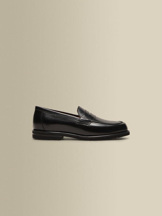 Calf Leather Penny Loafer Shoes Black Side Product Image