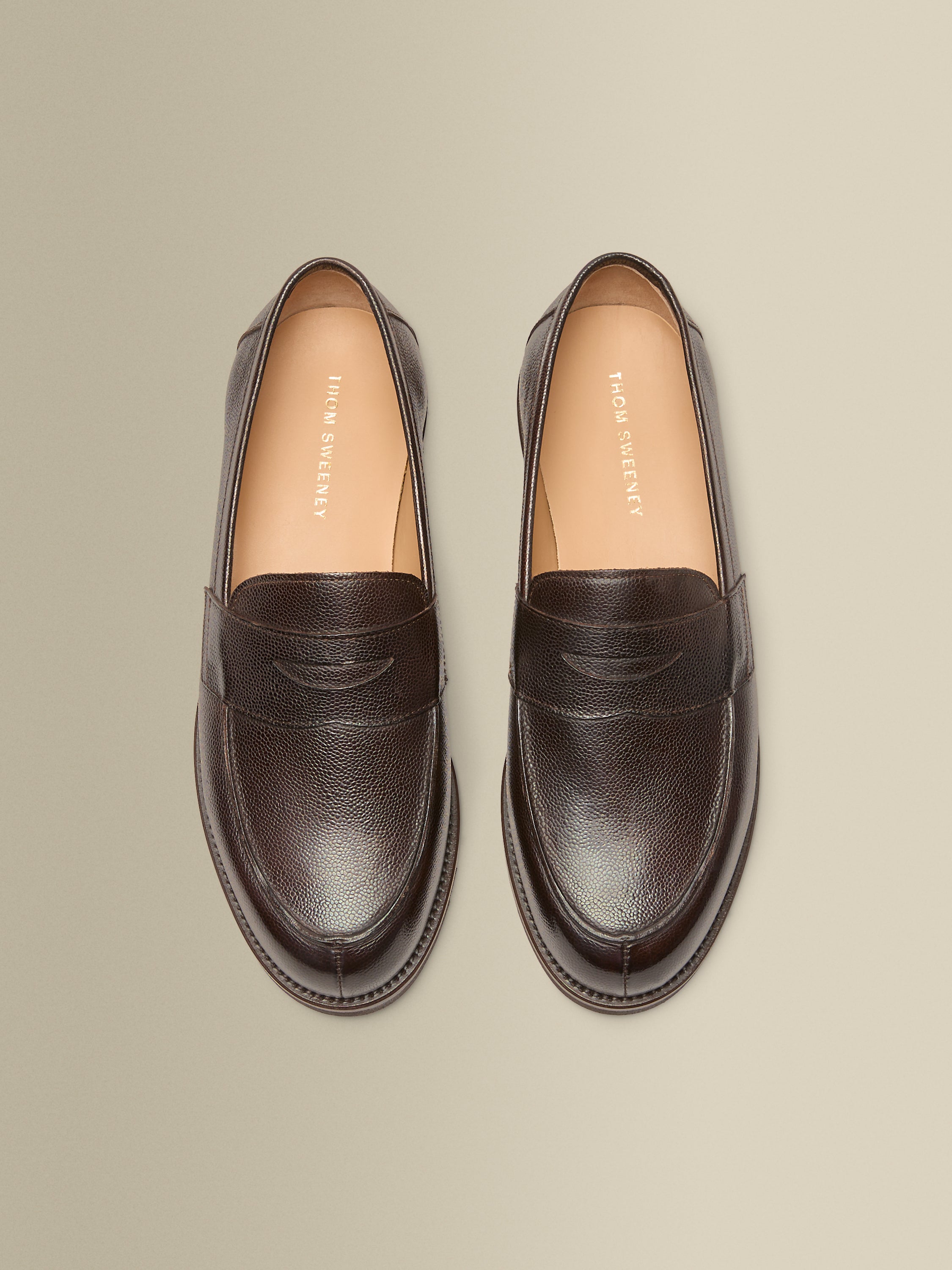 Pebble Grain Calf Leather Penny Loafer Shoes Brown Top Product Image