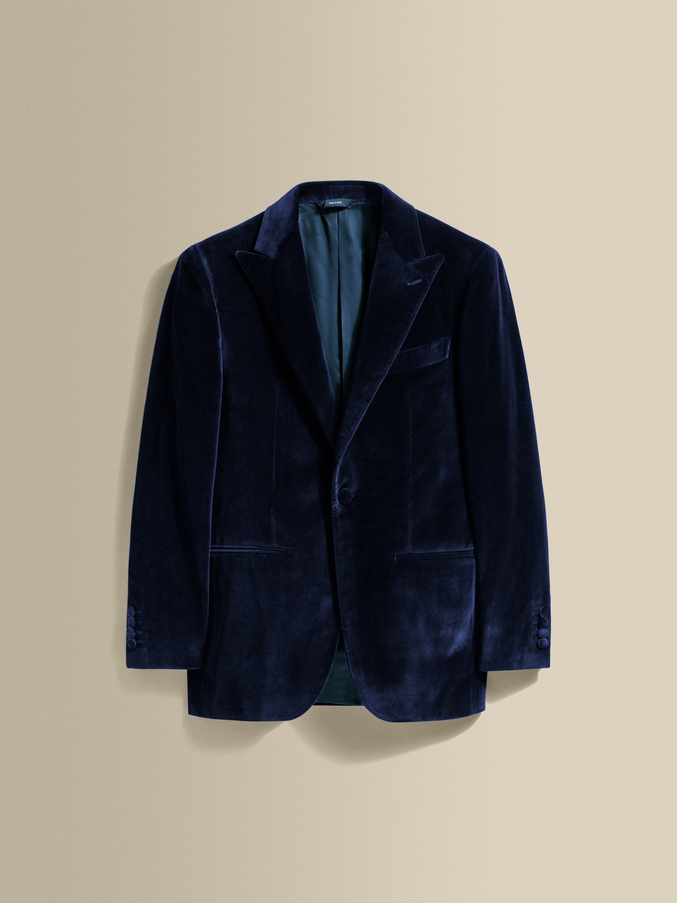 Velvet Single Breasted Peak Lapel Dinner Jacket Navy Product Image