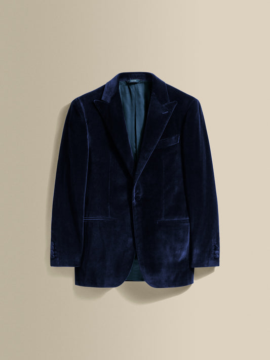 Velvet Single Breasted Peak Lapel Dinner Jacket Navy Product Image