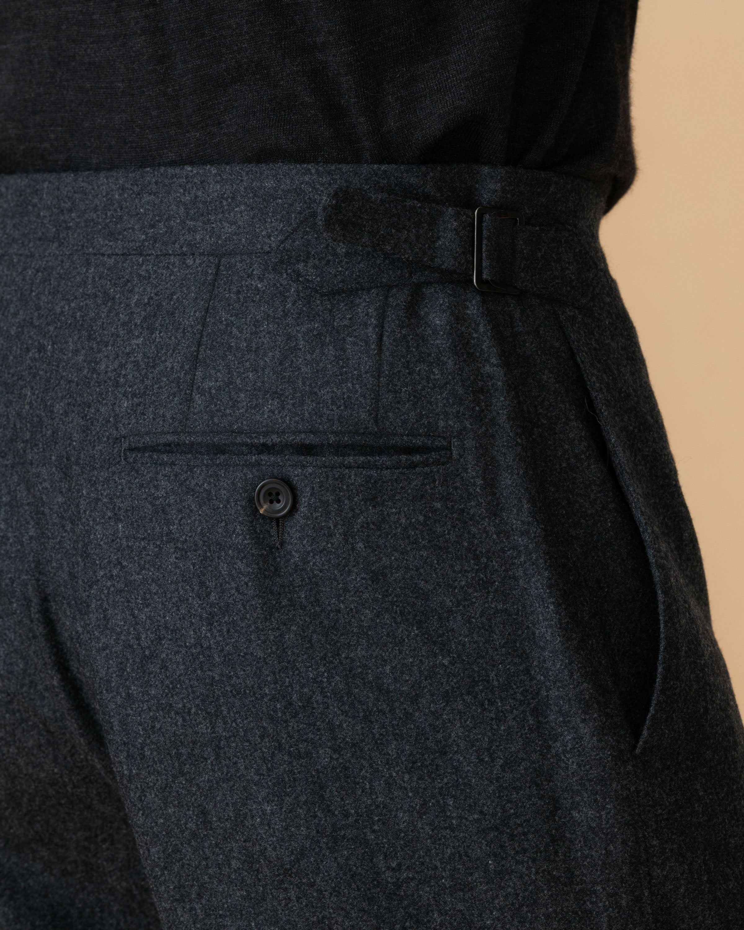 Flannel Flat Front Tailored Trousers Grey Model Pocket Image